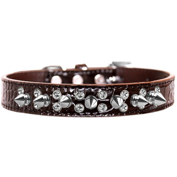 Mirage Pet Products Double Crystal & Spike Croc Dog CollarChocolate Size 16 720-18 CHC16